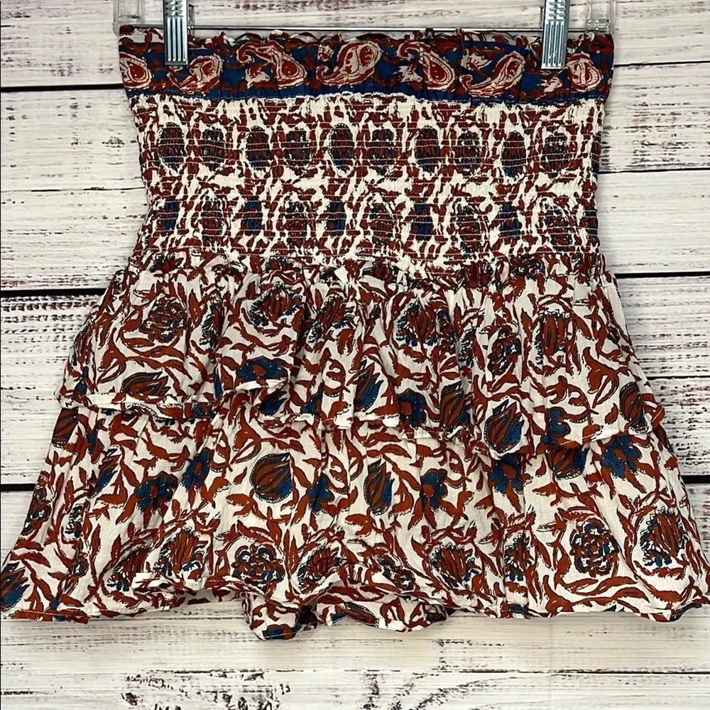 House of Harlow 1960 Revolve Marble Rust Smocked Mini Skirt Tiered Small Floral